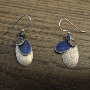 Blue and Silver Textured Layer Dangle Earrings